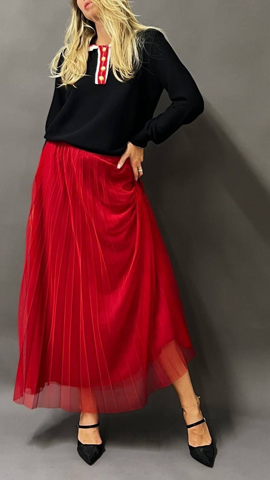 Galléros kötött pulóver - Nero/Rosso