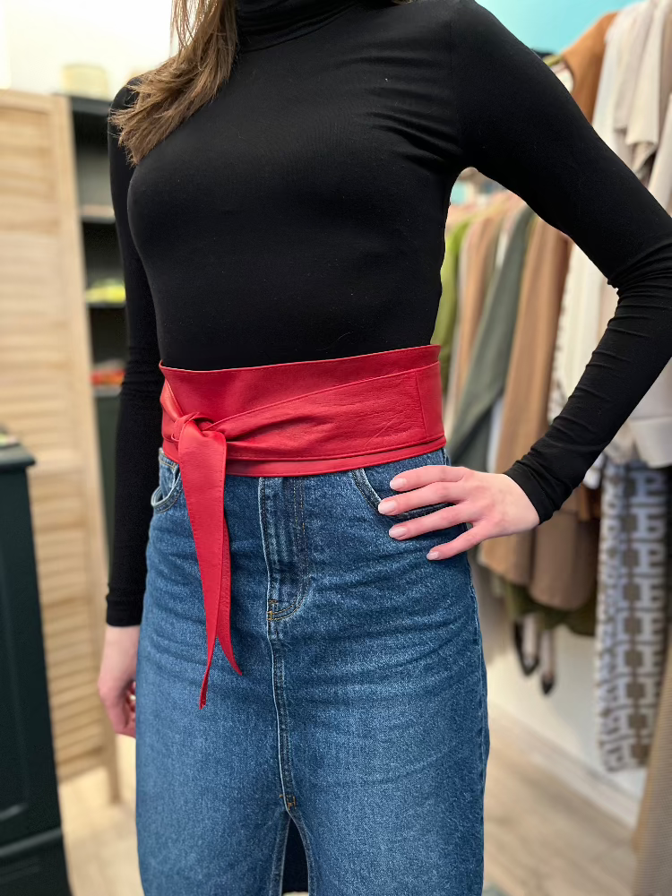 Bebújtatós, széles bőr öv - Rosso