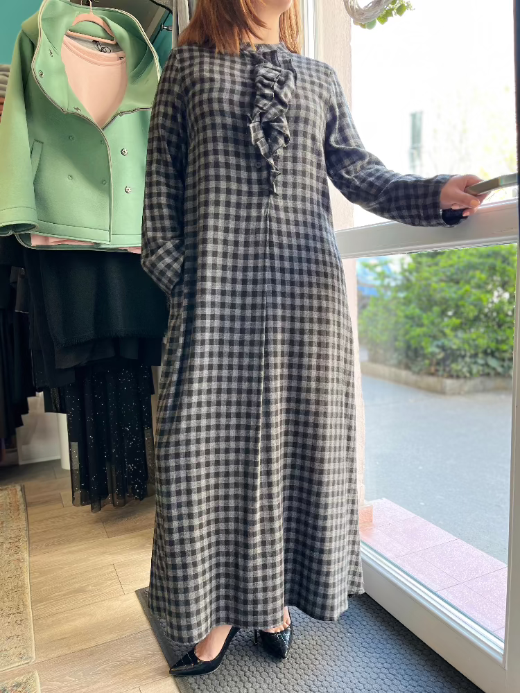Kockás maxi ruha - Grigio