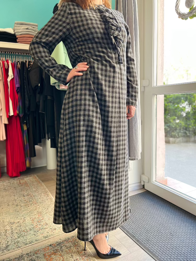 Kockás maxi ruha - Grigio