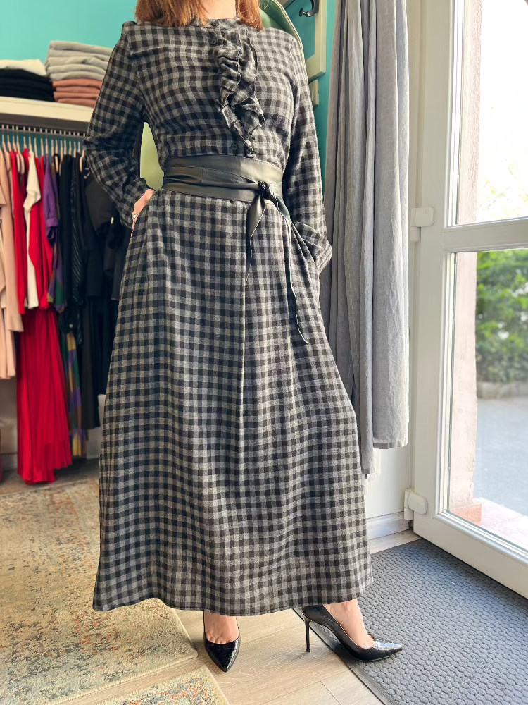 Kockás maxi ruha - Grigio
