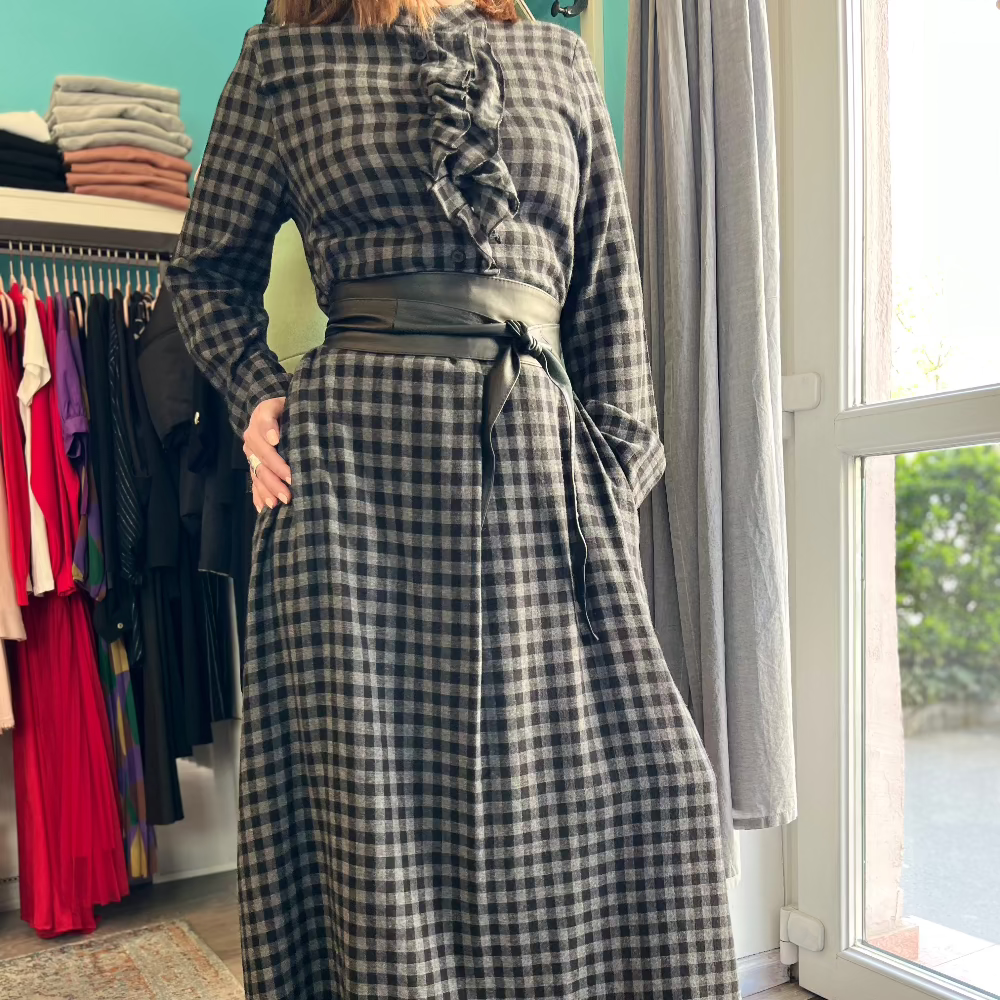 Kockás maxi ruha - Grigio