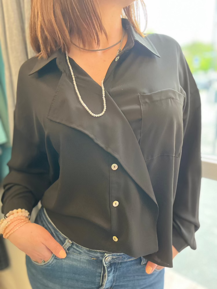 Hosszú ujjú, lenge blúz - Nero