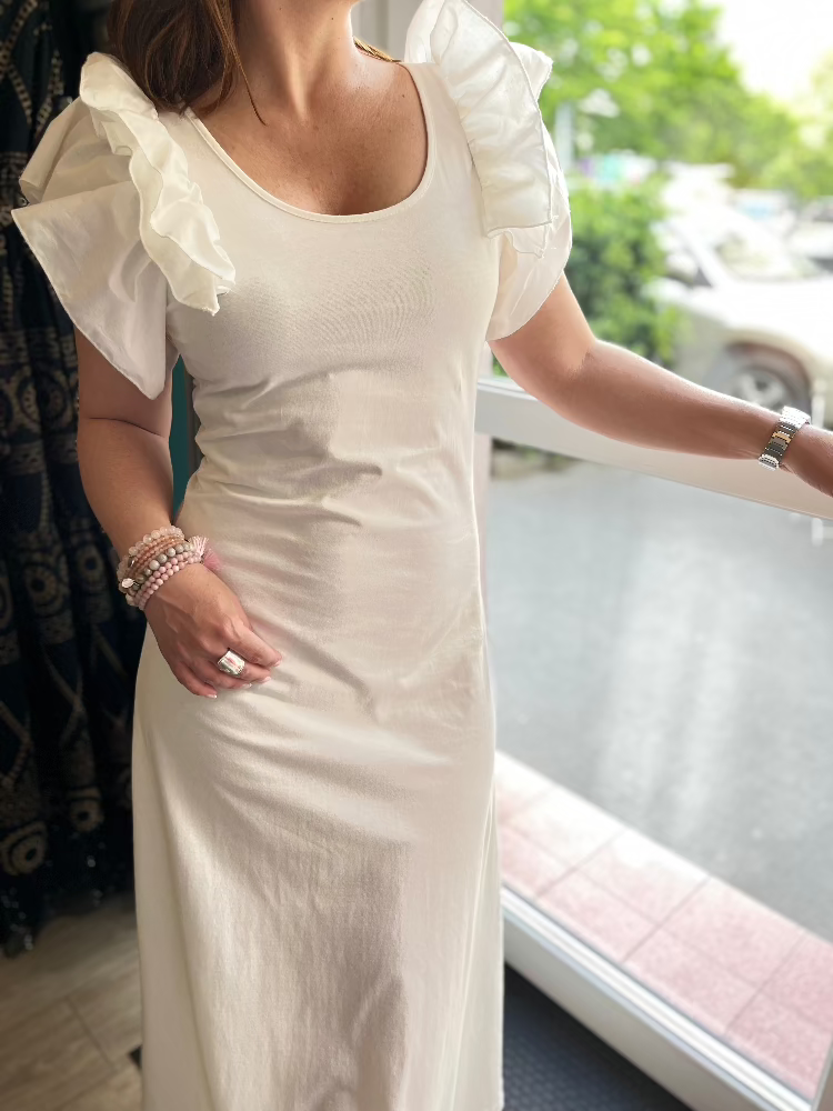 Fodros Ujjú Maxi Ruha - Bianco