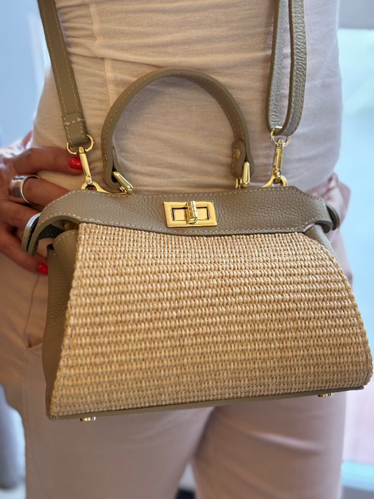 Bőr és Szalma Kézitáska - Beige