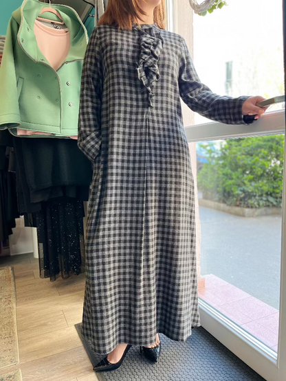Kockás maxi ruha - Grigio