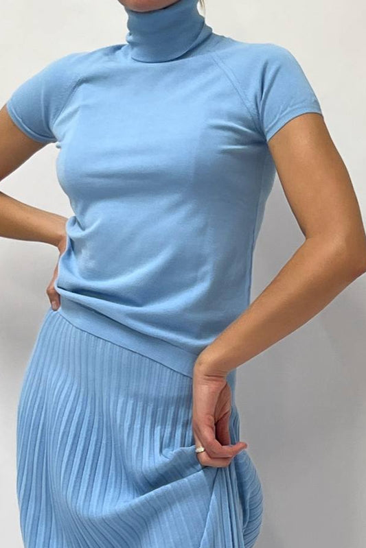 Rövidujjú Kötött Felső - Azzurro